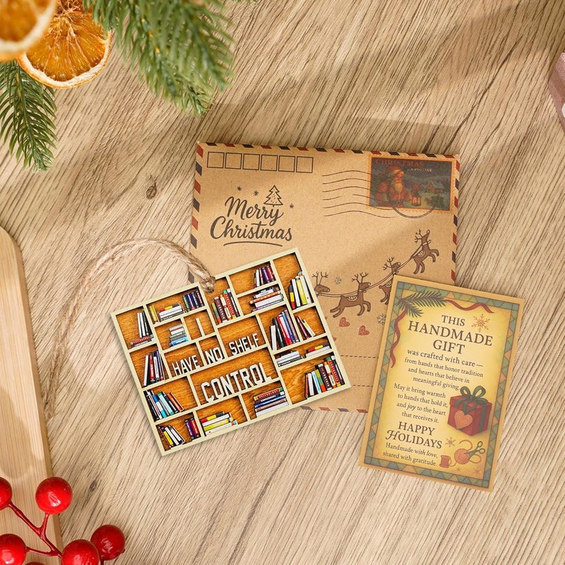 NELXI Book Ornament, Book Lovers Gifts, Book Ornaments for Christmas Tree, Wooden Bookshelf Heart Ornament, Rustic Library Decor for Readers and Bookworms, Teacher, Reader. Gift for Book Lovers Women 2025 - Image 2